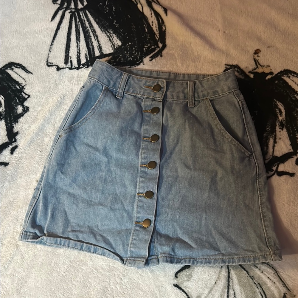 Denim Button-Front Skirt